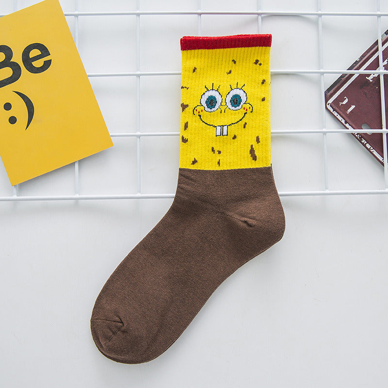 Cartoon SpongeBobs Women's Socks High Quality Fashion Men's Women Sock Printed Casual Hip-Hop Personality Adult Couple Stockings