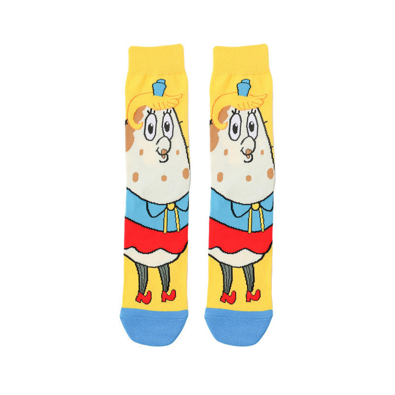 Cartoon SpongeBobs Women's Socks High Quality Fashion Men's Women Sock Printed Casual Hip-Hop Personality Adult Couple Stockings