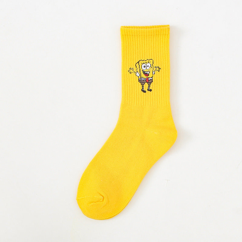 Cartoon SpongeBobs Women's Socks High Quality Fashion Men's Women Sock Printed Casual Hip-Hop Personality Adult Couple Stockings