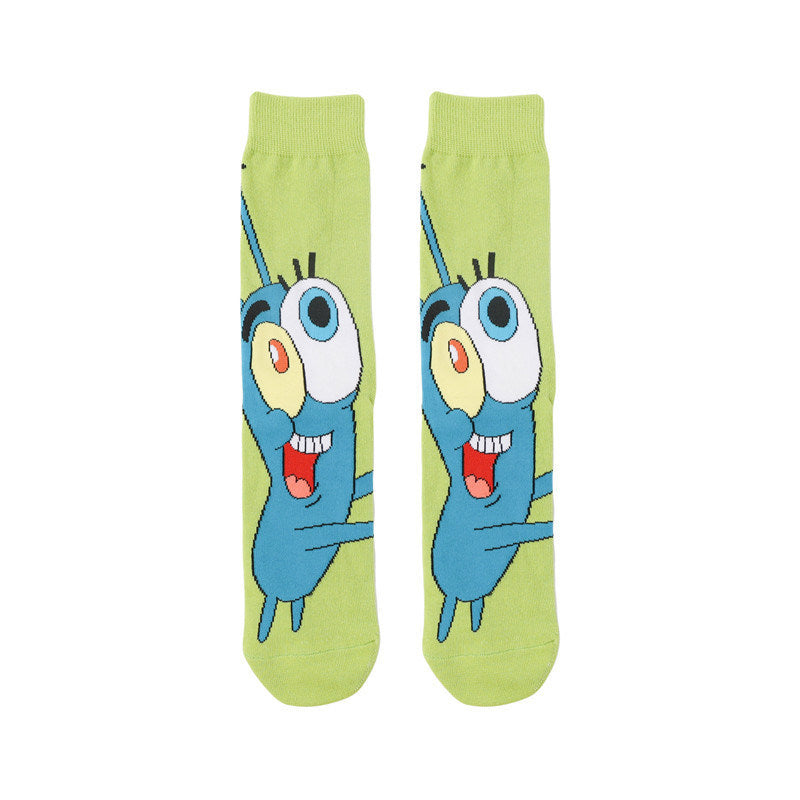 Cartoon SpongeBobs Women's Socks High Quality Fashion Men's Women Sock Printed Casual Hip-Hop Personality Adult Couple Stockings