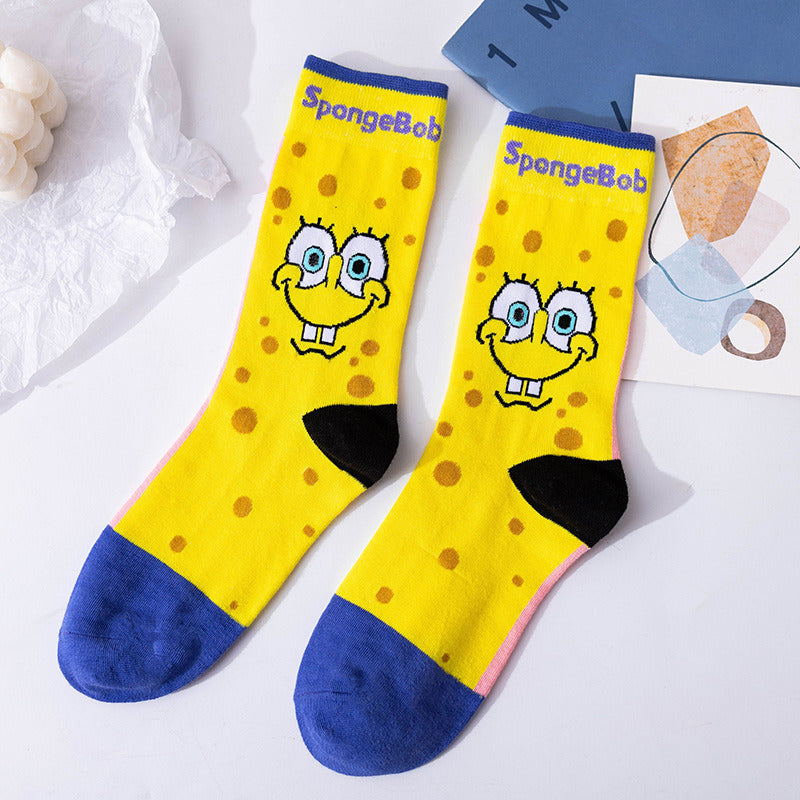 Cartoon SpongeBobs Women's Socks High Quality Fashion Men's Women Sock Printed Casual Hip-Hop Personality Adult Couple Stockings