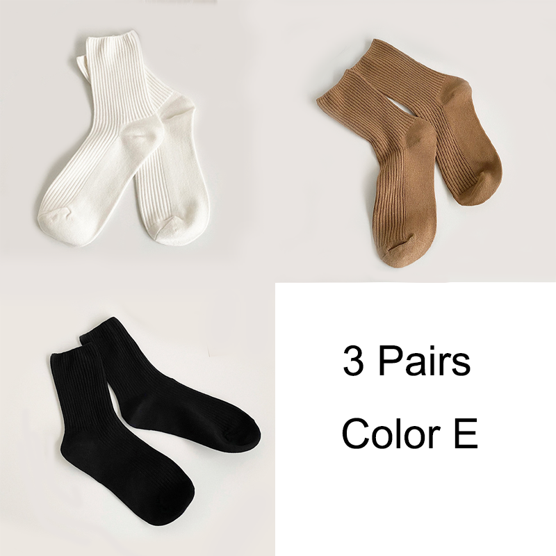 3 Pairs/Lot Socks Women New Fashion Cotton Color Khaki Crew Socks For Girl Breathable Casual Korean Women Socks Sets Cotton