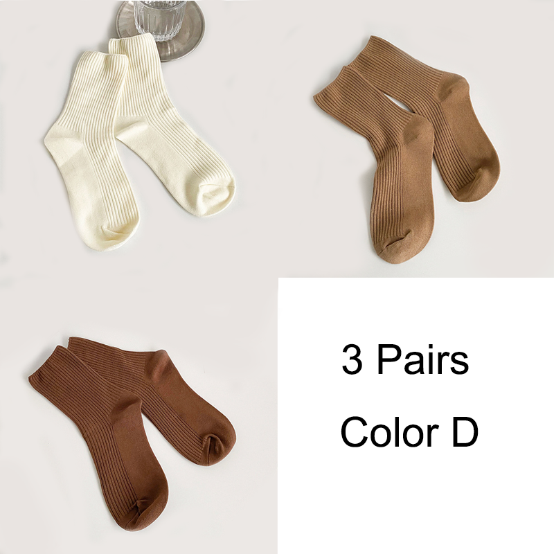 3 Pairs/Lot Socks Women New Fashion Cotton Color Khaki Crew Socks For Girl Breathable Casual Korean Women Socks Sets Cotton