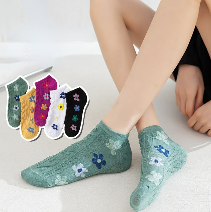 5Pairs Lot Women Cute Lace Flower Boat Socks Chaussette Cotton Ankle No Show Short Sock Breathable Spring Summer Calcetines