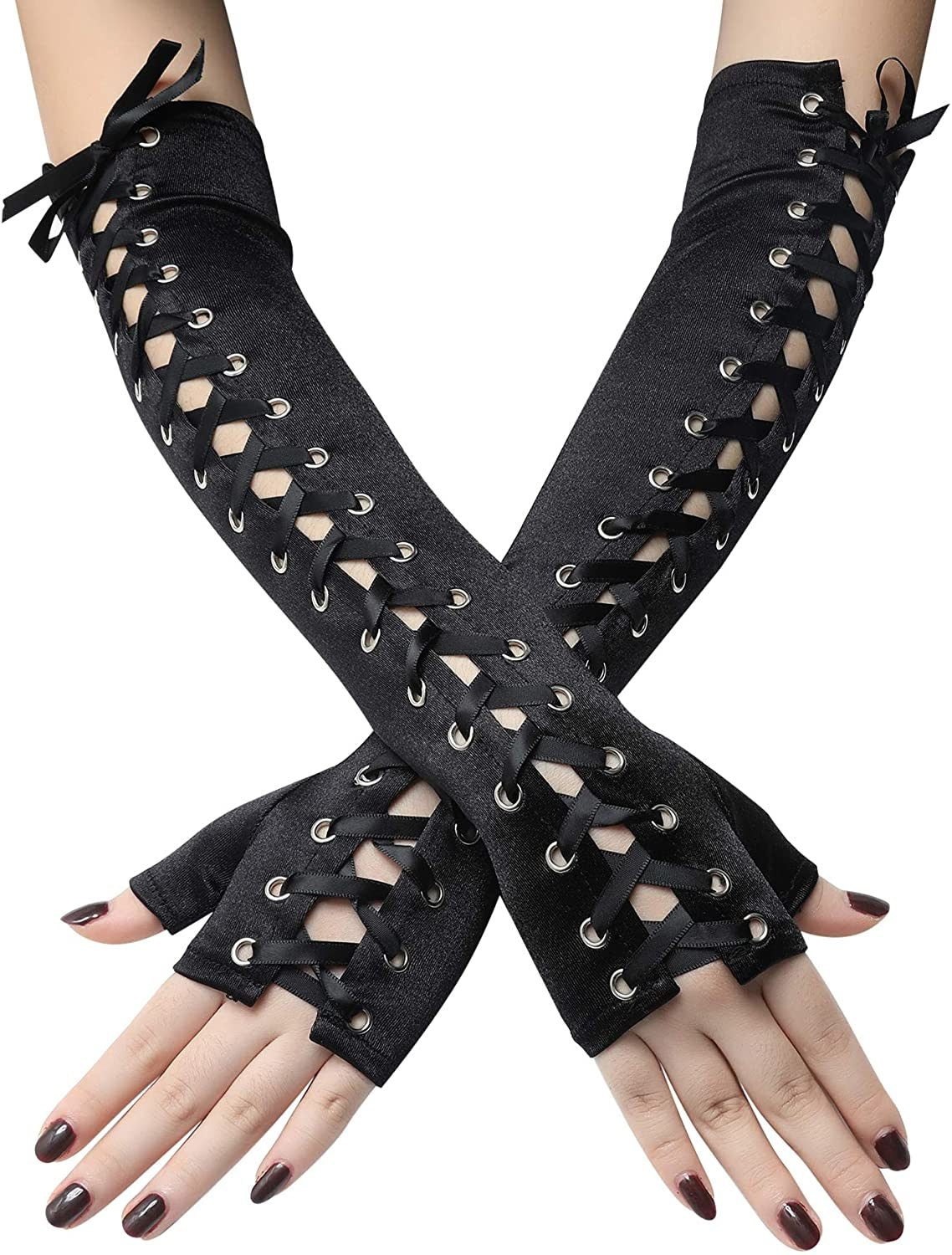 Womens Sexy Elbow Length Punk Fingerless Arm Warmer Goth Black Misa Amane Cosplay Accessories Fishnet Mesh Party LACE Gloves