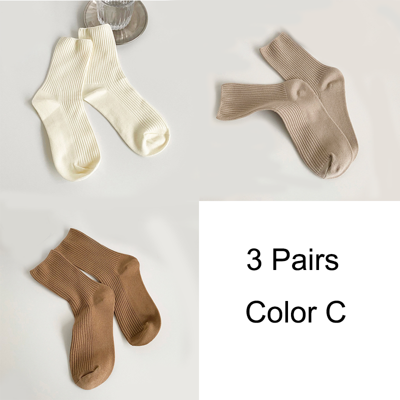 3 Pairs/Lot Socks Women New Fashion Cotton Color Khaki Crew Socks For Girl Breathable Casual Korean Women Socks Sets Cotton