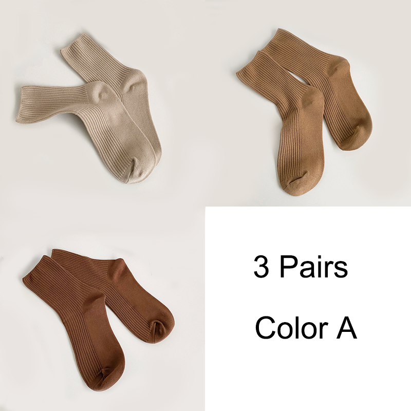 3 Pairs/Lot Socks Women New Fashion Cotton Color Khaki Crew Socks For Girl Breathable Casual Korean Women Socks Sets Cotton