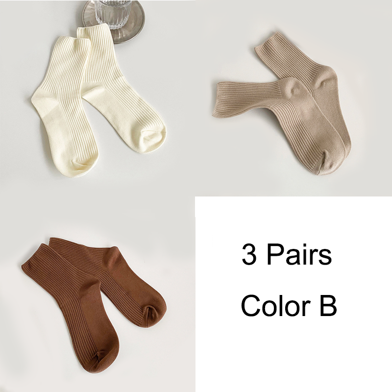 3 Pairs/Lot Socks Women New Fashion Cotton Color Khaki Crew Socks For Girl Breathable Casual Korean Women Socks Sets Cotton