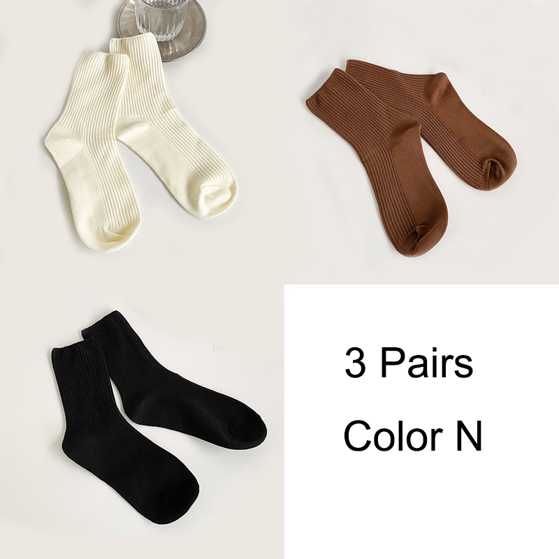 3 Pairs/Lot Socks Women New Fashion Cotton Color Khaki Crew Socks For Girl Breathable Casual Korean Women Socks Sets Cotton