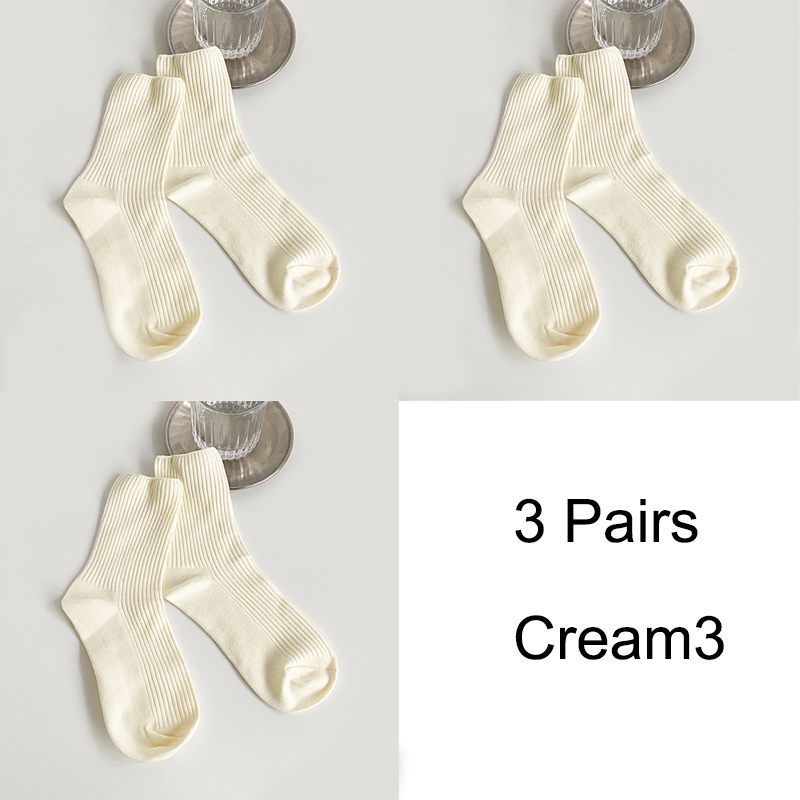 3 Pairs/Lot Socks Women New Fashion Cotton Color Khaki Crew Socks For Girl Breathable Casual Korean Women Socks Sets Cotton