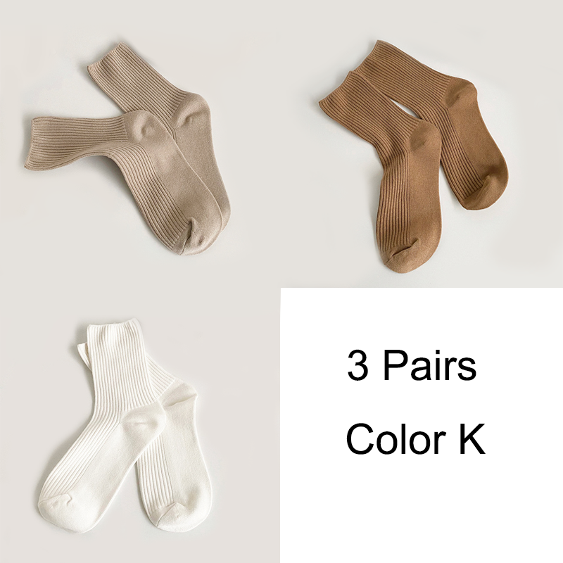 3 Pairs/Lot Socks Women New Fashion Cotton Color Khaki Crew Socks For Girl Breathable Casual Korean Women Socks Sets Cotton