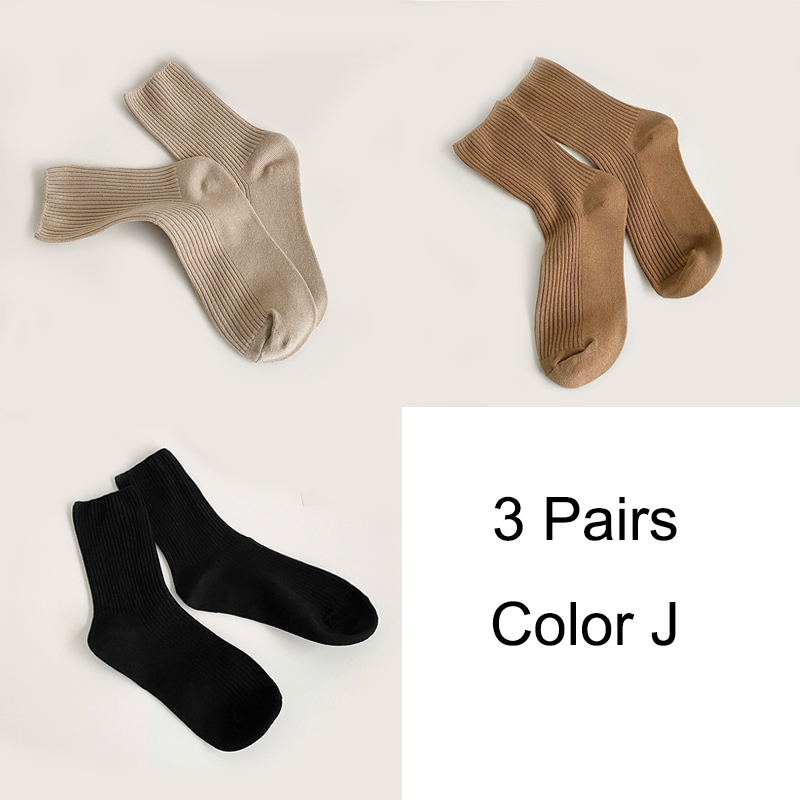 3 Pairs/Lot Socks Women New Fashion Cotton Color Khaki Crew Socks For Girl Breathable Casual Korean Women Socks Sets Cotton