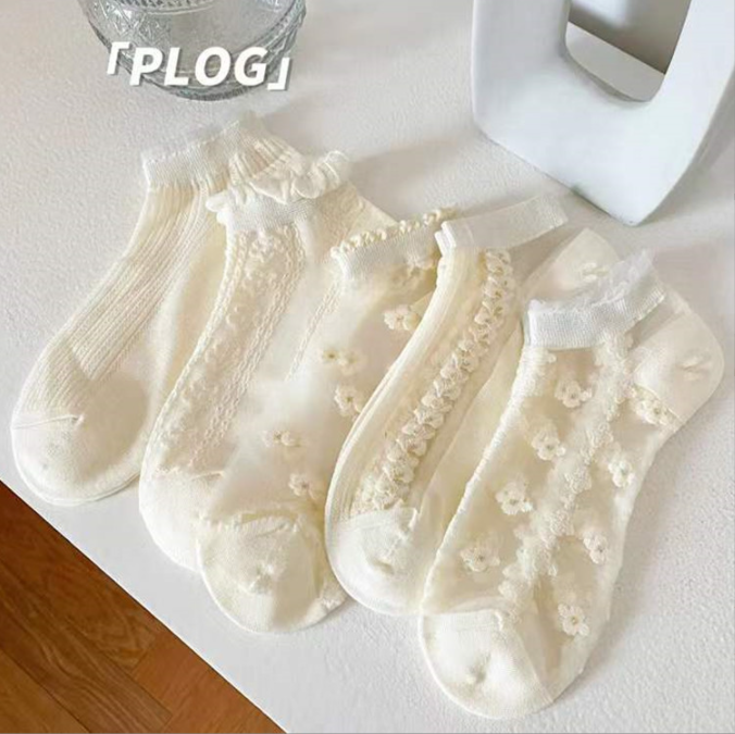 5Pairs Lot Women Cute Lace Flower Boat Socks Chaussette Cotton Ankle No Show Short Sock Breathable Spring Summer Calcetines