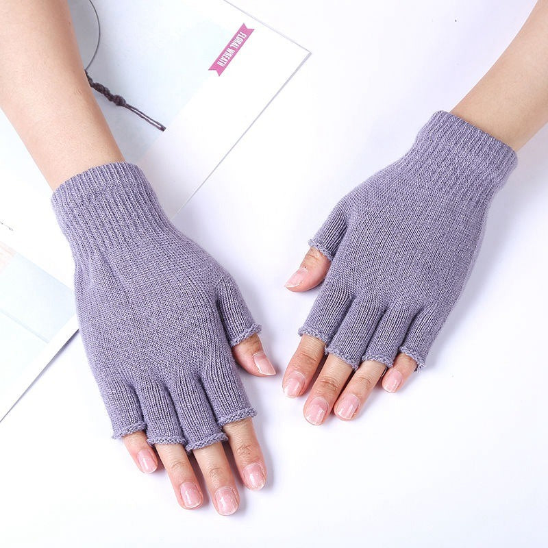 1Pair Unisex Black Half Finger Fingerless Gloves for Women and Men Wool Knit Wrist Cotton Gloves Winter Warm Work Gloves