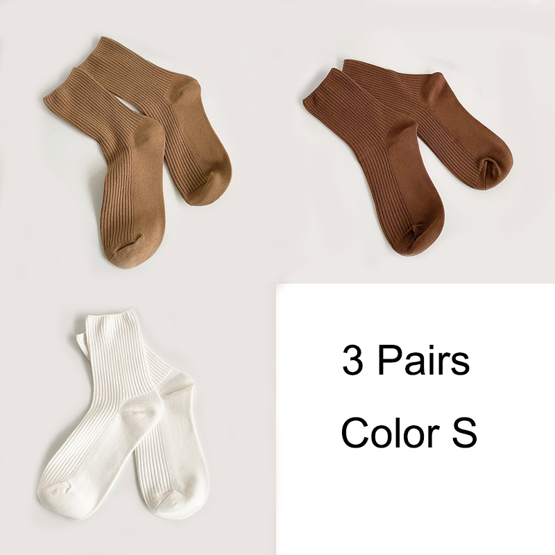 3 Pairs/Lot Socks Women New Fashion Cotton Color Khaki Crew Socks For Girl Breathable Casual Korean Women Socks Sets Cotton