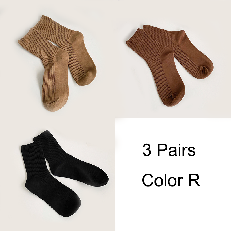 3 Pairs/Lot Socks Women New Fashion Cotton Color Khaki Crew Socks For Girl Breathable Casual Korean Women Socks Sets Cotton