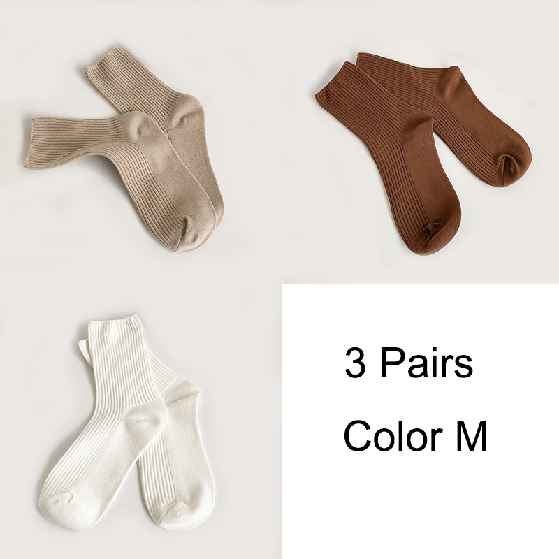 3 Pairs/Lot Socks Women New Fashion Cotton Color Khaki Crew Socks For Girl Breathable Casual Korean Women Socks Sets Cotton