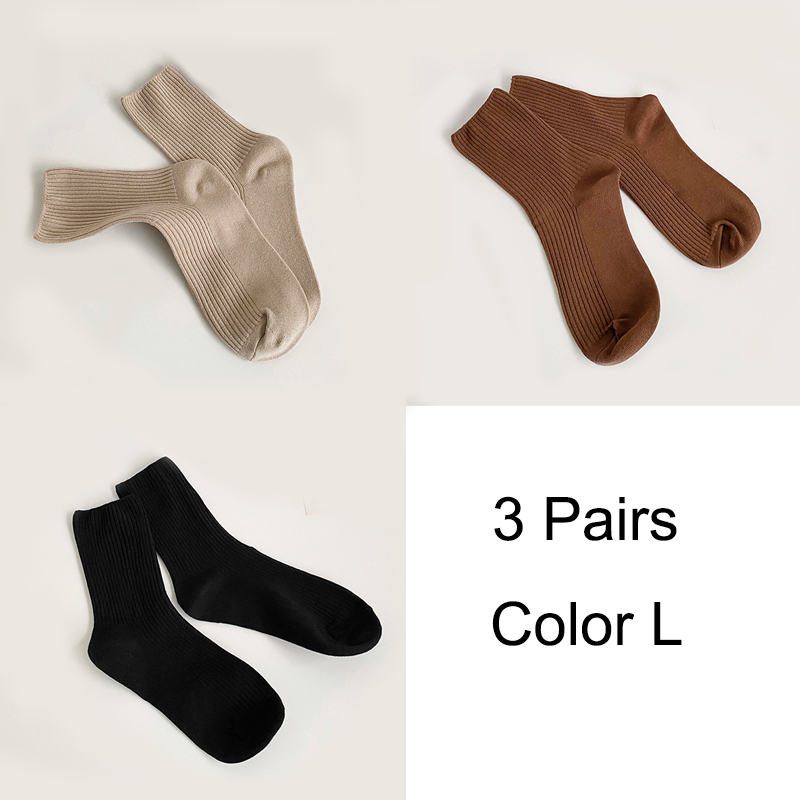 3 Pairs/Lot Socks Women New Fashion Cotton Color Khaki Crew Socks For Girl Breathable Casual Korean Women Socks Sets Cotton