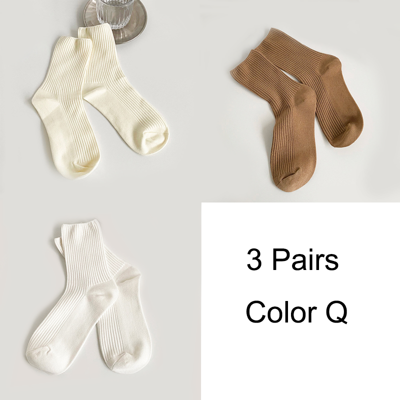 3 Pairs/Lot Socks Women New Fashion Cotton Color Khaki Crew Socks For Girl Breathable Casual Korean Women Socks Sets Cotton