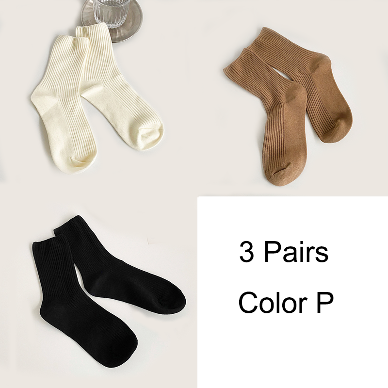 3 Pairs/Lot Socks Women New Fashion Cotton Color Khaki Crew Socks For Girl Breathable Casual Korean Women Socks Sets Cotton