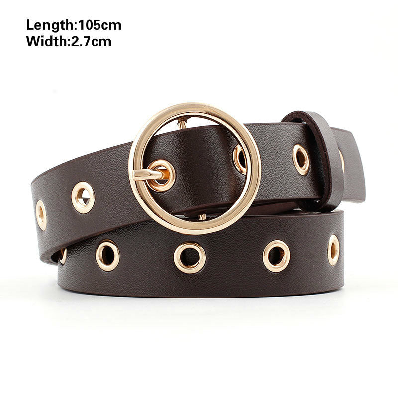 Fashion Harajuku Women Punk Chain Belt Adjustable Black Double/Single Eyelet Grommet Metal Buckle Leather Waistband For Jeans