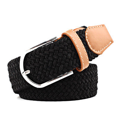 Men Elastic Stretch Waist Belt Black Canvas Stretch Braided Elastic Woven Leather Belt Wide Hot Metal Stretch Belt for Men