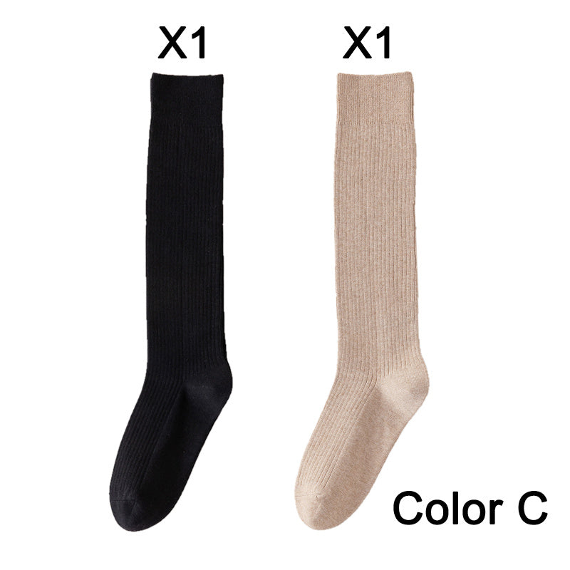 2 Pairs Women's Stocking Knee High Socks High Quality Warm 95% Cotton Solid Color New Fashion Casual Girls Long Socks For Women