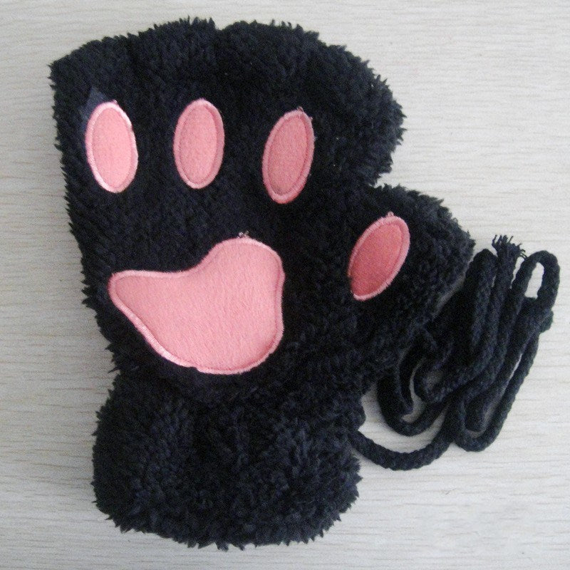 Cute Cat Paw Fluffy Claw Fingerless Gloves Warm Soft Plush Fingerless Panda Glove Half Finger Women Winter Wear Christmas Gifts