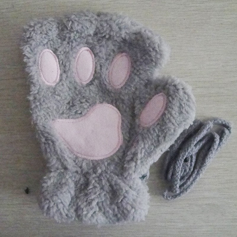 Cute Cat Paw Fluffy Claw Fingerless Gloves Warm Soft Plush Fingerless Panda Glove Half Finger Women Winter Wear Christmas Gifts