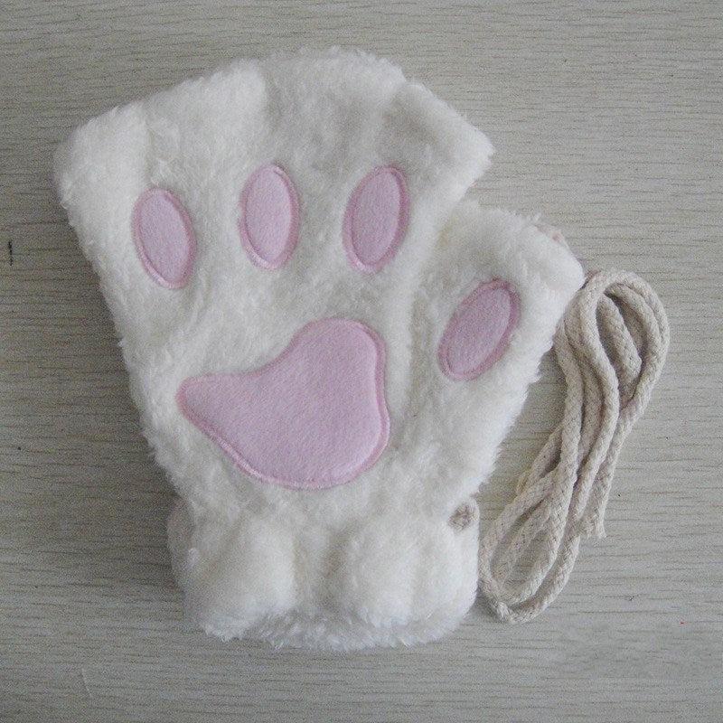 Cute Cat Paw Fluffy Claw Fingerless Gloves Warm Soft Plush Fingerless Panda Glove Half Finger Women Winter Wear Christmas Gifts