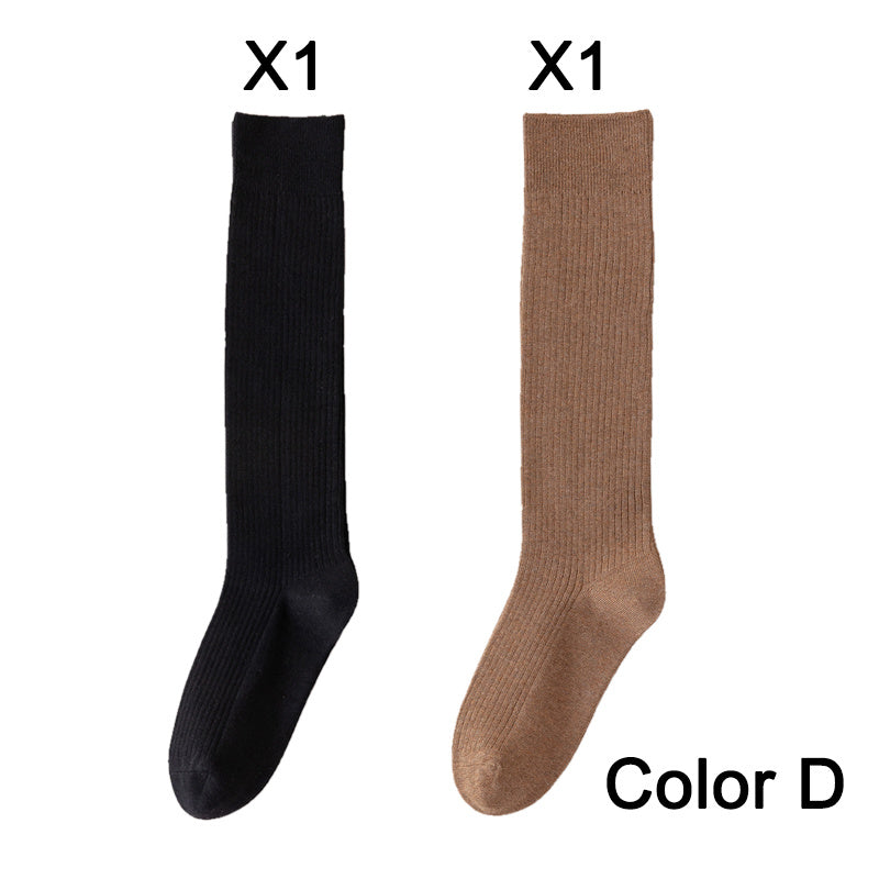 2 Pairs Women's Stocking Knee High Socks High Quality Warm 95% Cotton Solid Color New Fashion Casual Girls Long Socks For Women