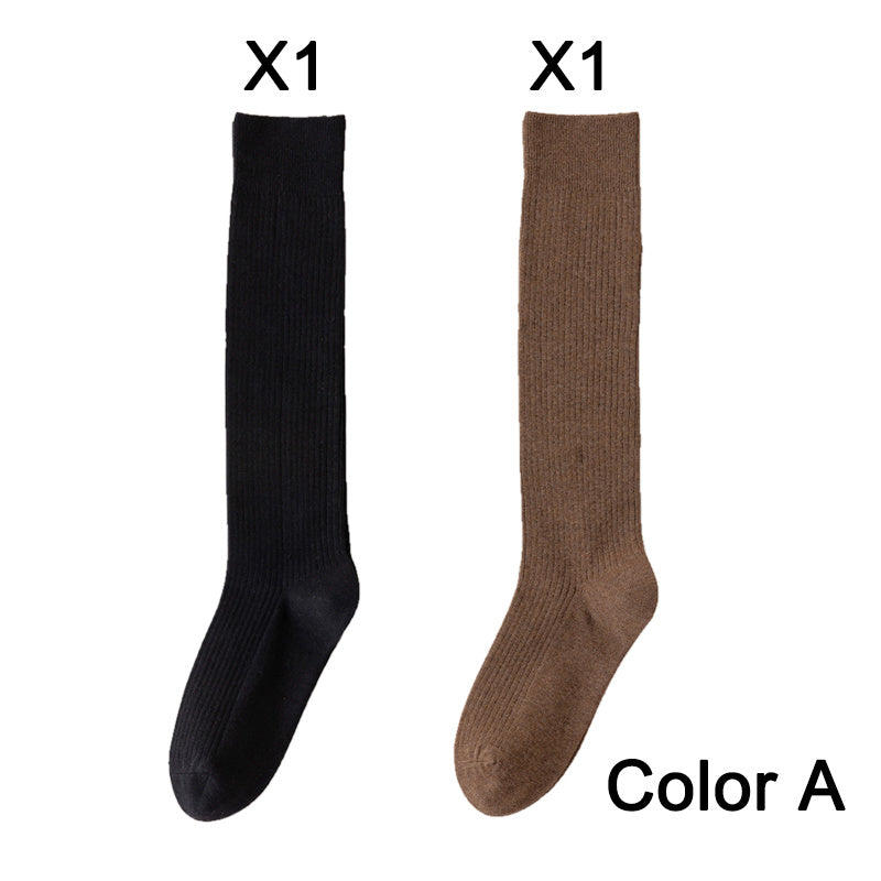 2 Pairs Women's Stocking Knee High Socks High Quality Warm 95% Cotton Solid Color New Fashion Casual Girls Long Socks For Women