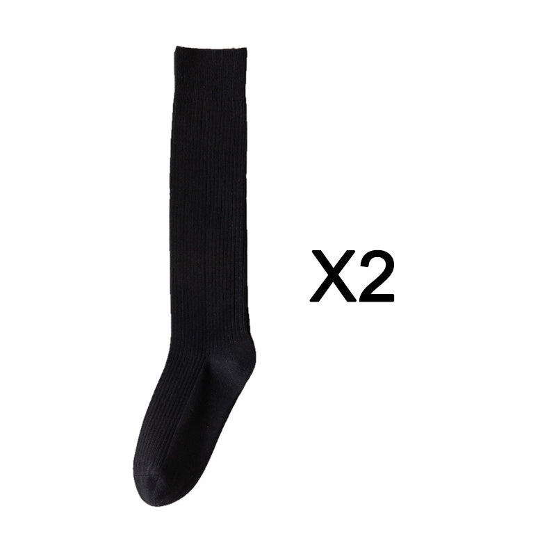 2 Pairs Women's Stocking Knee High Socks High Quality Warm 95% Cotton Solid Color New Fashion Casual Girls Long Socks For Women