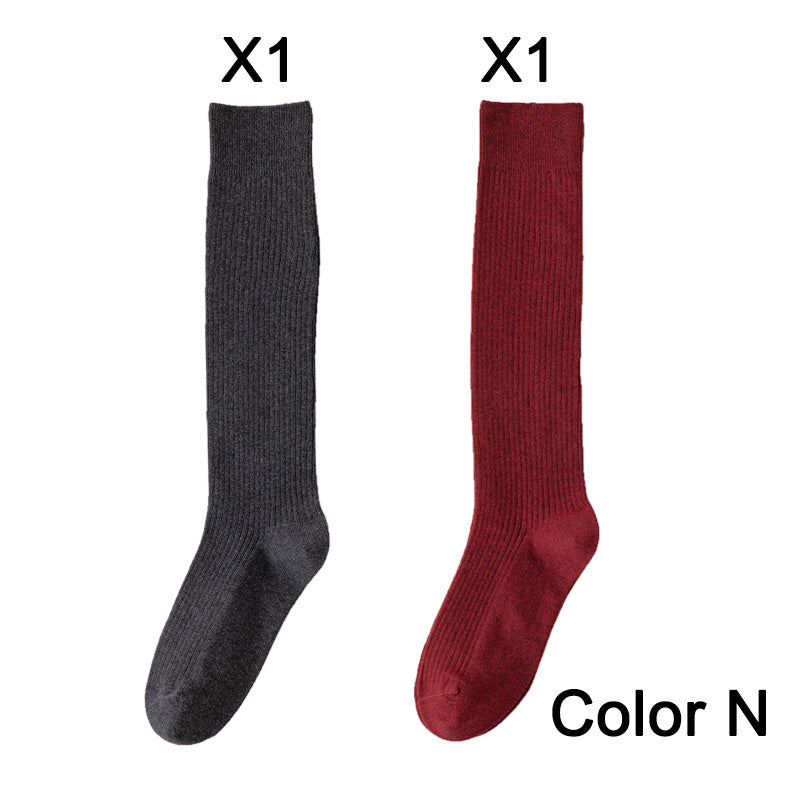 2 Pairs Women's Stocking Knee High Socks High Quality Warm 95% Cotton Solid Color New Fashion Casual Girls Long Socks For Women