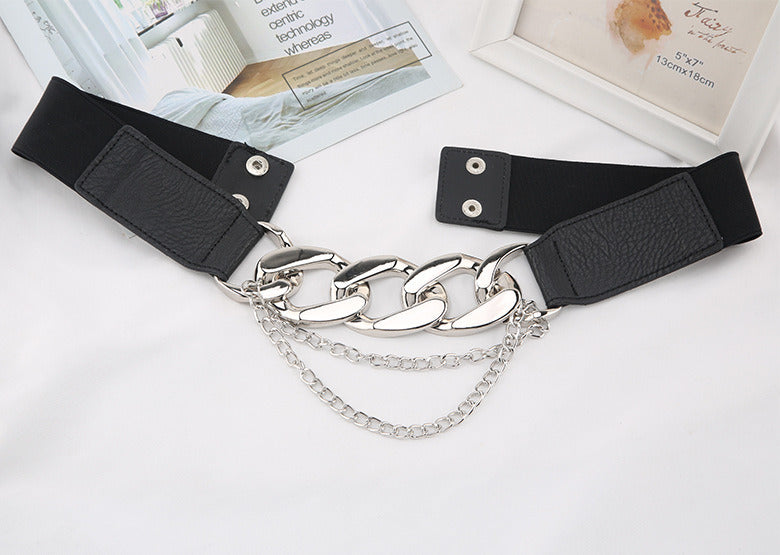 Gold Chain Belt Elastic Silver Metal Waist Belts for Women Ceinture Femme Stretch Cummerbunds Ladies Coat Ketting Riem Waistband