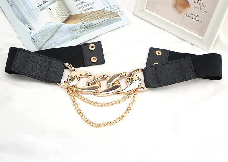 Gold Chain Belt Elastic Silver Metal Waist Belts for Women Ceinture Femme Stretch Cummerbunds Ladies Coat Ketting Riem Waistband