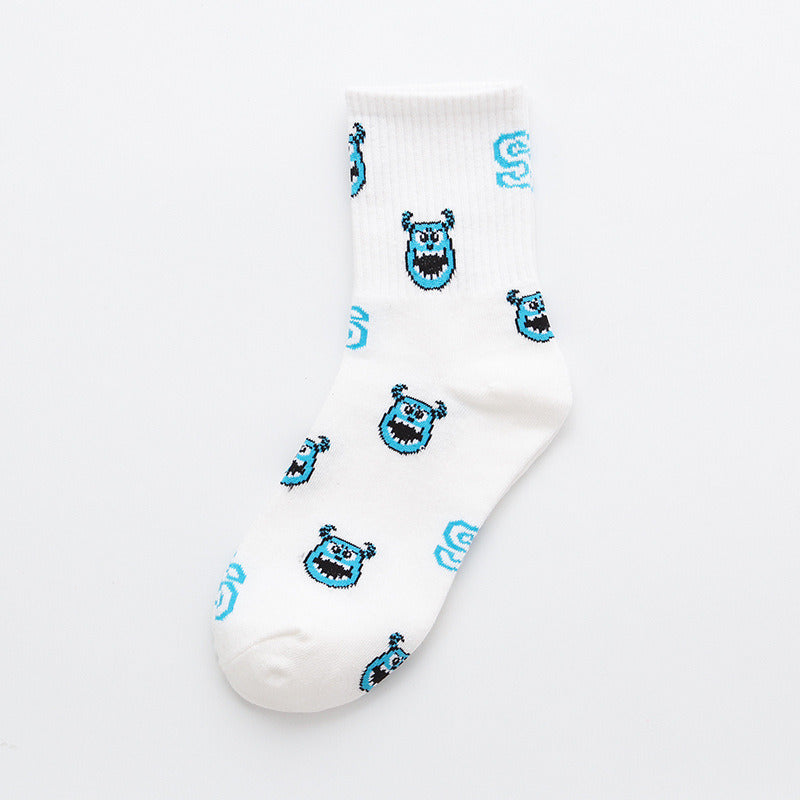 Cute Disney Women's Socks Anime Donald Duck Winnie The Pooh Mickey Mouse Kawaii Cartoon Mid Tube Girls Funny Casual Socks