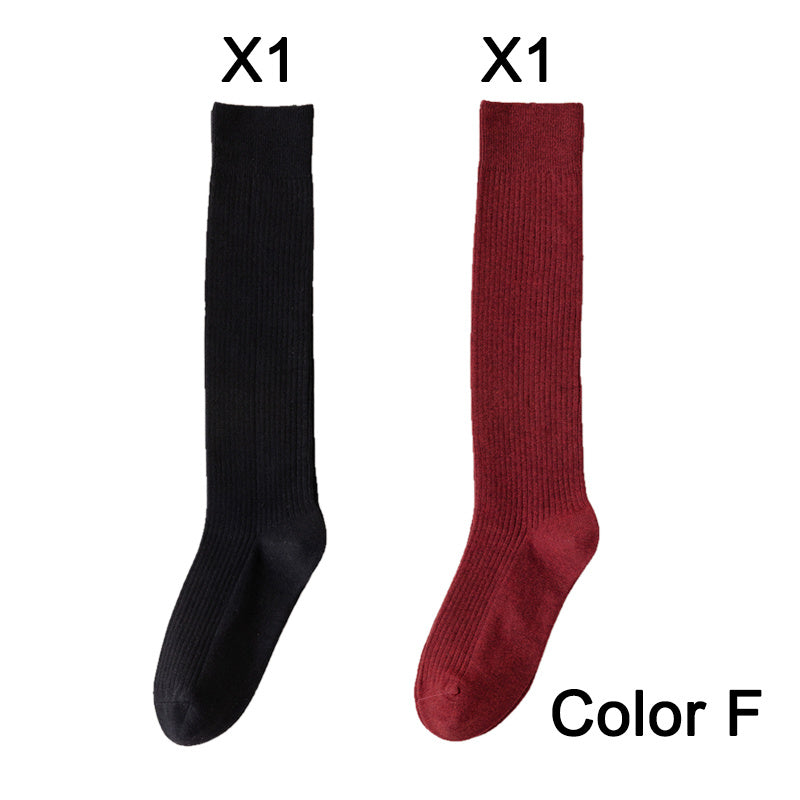 2 Pairs Women's Stocking Knee High Socks High Quality Warm 95% Cotton Solid Color New Fashion Casual Girls Long Socks For Women