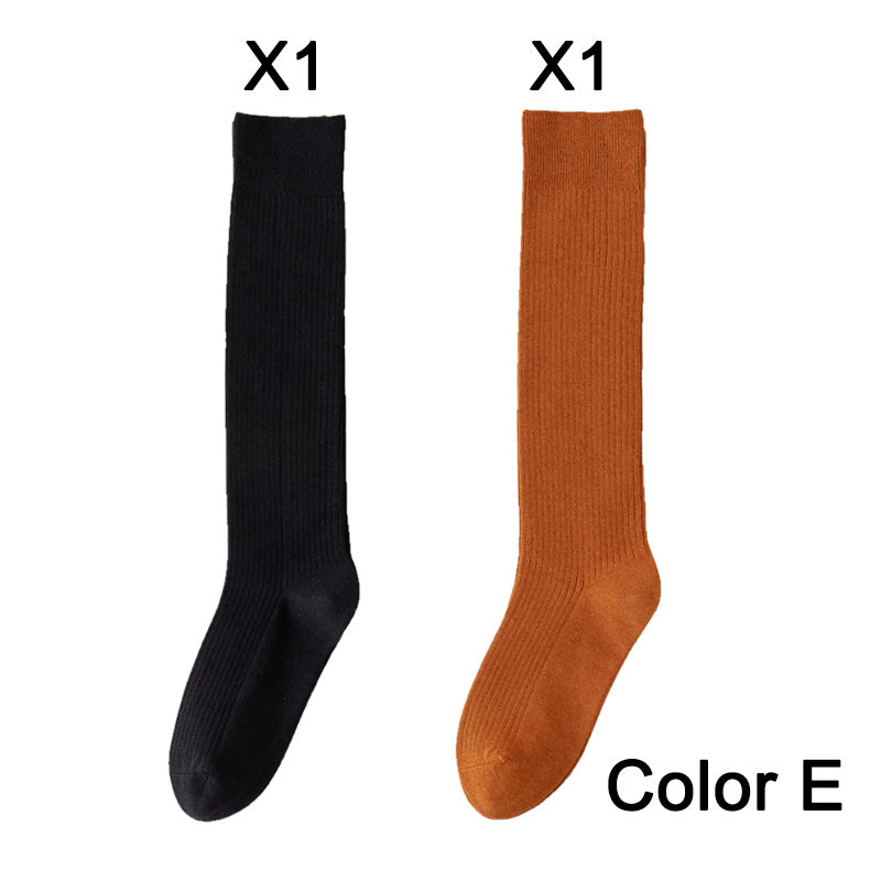 2 Pairs Women's Stocking Knee High Socks High Quality Warm 95% Cotton Solid Color New Fashion Casual Girls Long Socks For Women