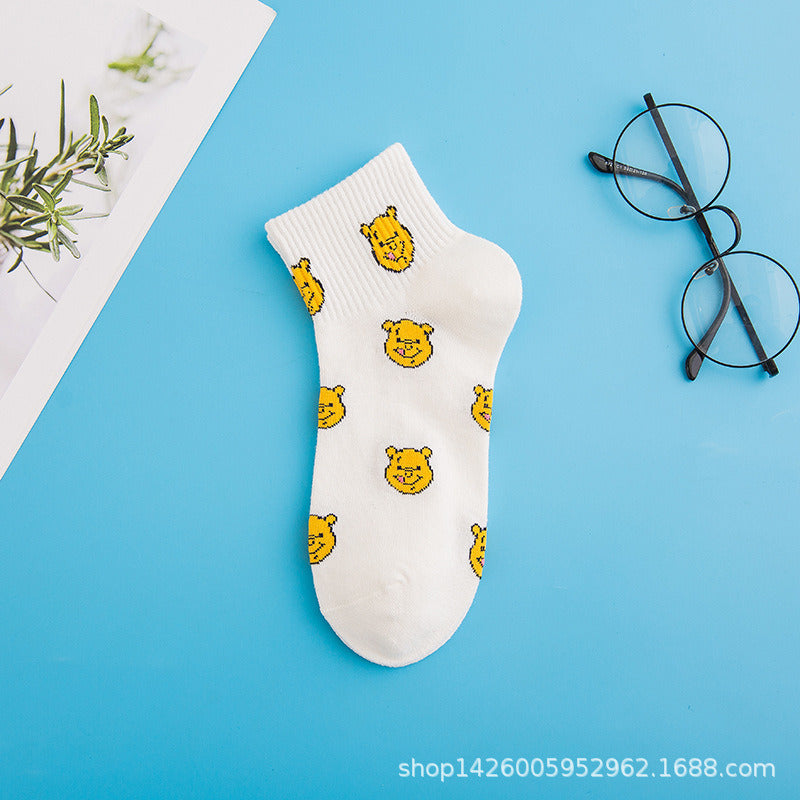 Cute Disney Women's Socks Anime Donald Duck Winnie The Pooh Mickey Mouse Kawaii Cartoon Mid Tube Girls Funny Casual Socks