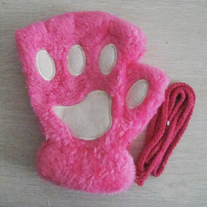 Cute Cat Paw Fluffy Claw Fingerless Gloves Warm Soft Plush Fingerless Panda Glove Half Finger Women Winter Wear Christmas Gifts