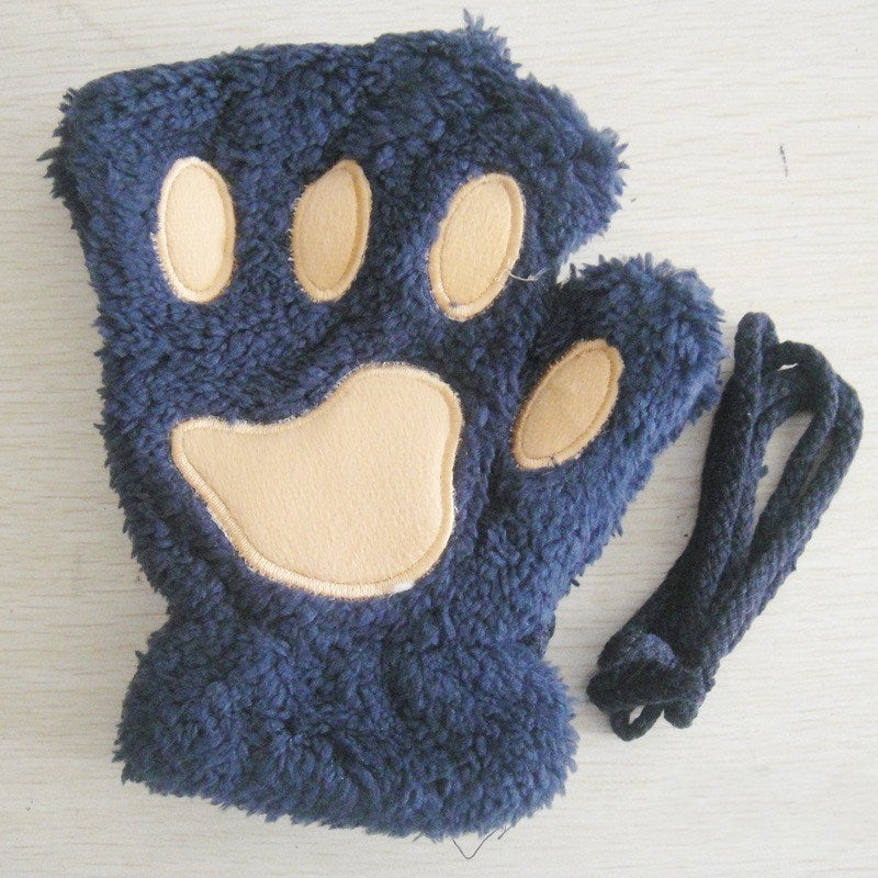 Cute Cat Paw Fluffy Claw Fingerless Gloves Warm Soft Plush Fingerless Panda Glove Half Finger Women Winter Wear Christmas Gifts