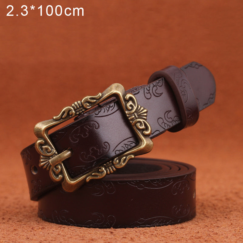 Fashion Belts Female Famous Brand Designer Belts Women Embossed Popular PU Alloy Buckle Woman Belt