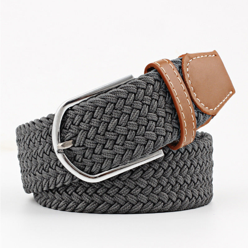 Men Elastic Stretch Waist Belt Black Canvas Stretch Braided Elastic Woven Leather Belt Wide Hot Metal Stretch Belt for Men