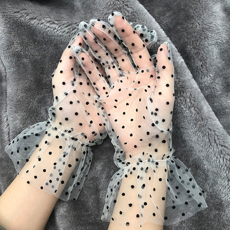 1pc Sexy Transparentes Dot Print Black White Mesh Tulle GloveSpring Summer Thin Short Glove Club Prom Party Dancing Dress Glove