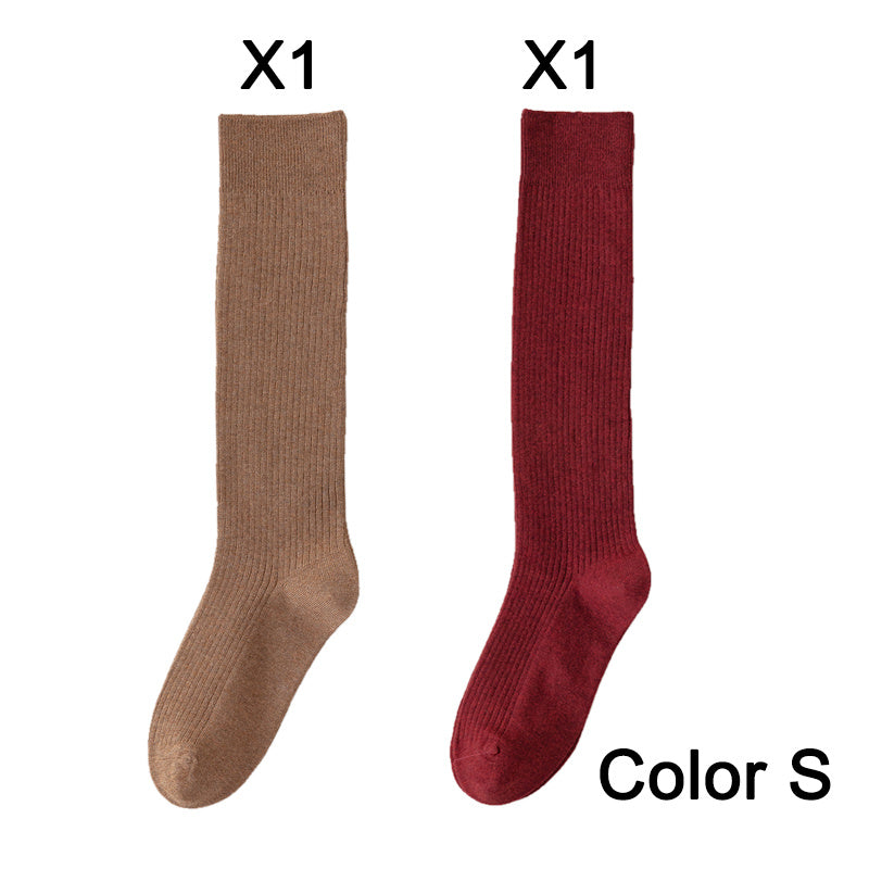 2 Pairs Women's Stocking Knee High Socks High Quality Warm 95% Cotton Solid Color New Fashion Casual Girls Long Socks For Women