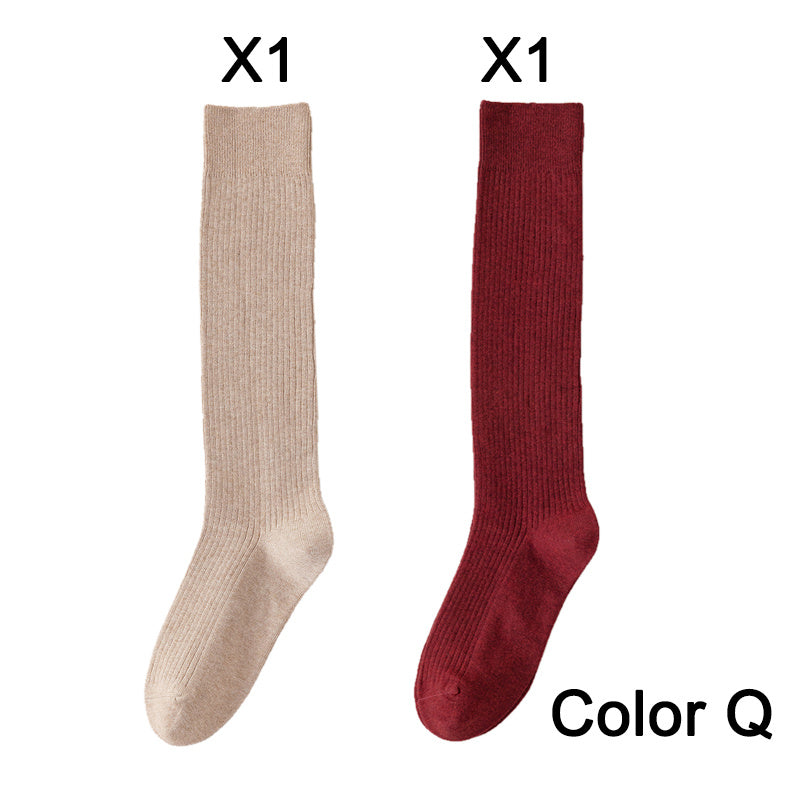 2 Pairs Women's Stocking Knee High Socks High Quality Warm 95% Cotton Solid Color New Fashion Casual Girls Long Socks For Women