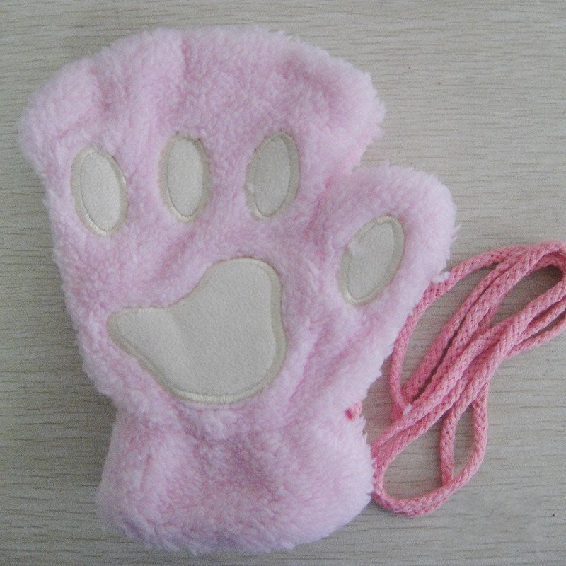 Cute Cat Paw Fluffy Claw Fingerless Gloves Warm Soft Plush Fingerless Panda Glove Half Finger Women Winter Wear Christmas Gifts