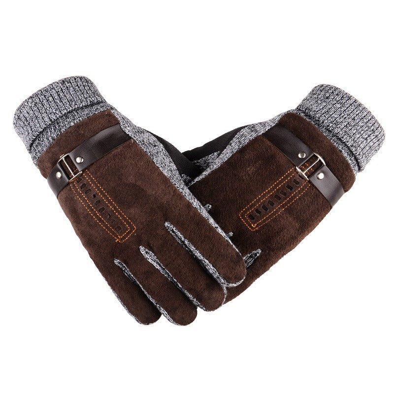 2021 Winter Men's Warm Gloves Genuine Suede Pig Leather Gloves Mittens Male Thick Bike Motorcycle Gloves Men Knitted Guantes