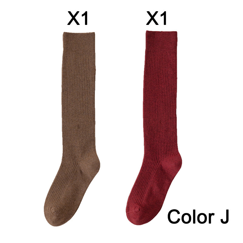 2 Pairs Women's Stocking Knee High Socks High Quality Warm 95% Cotton Solid Color New Fashion Casual Girls Long Socks For Women